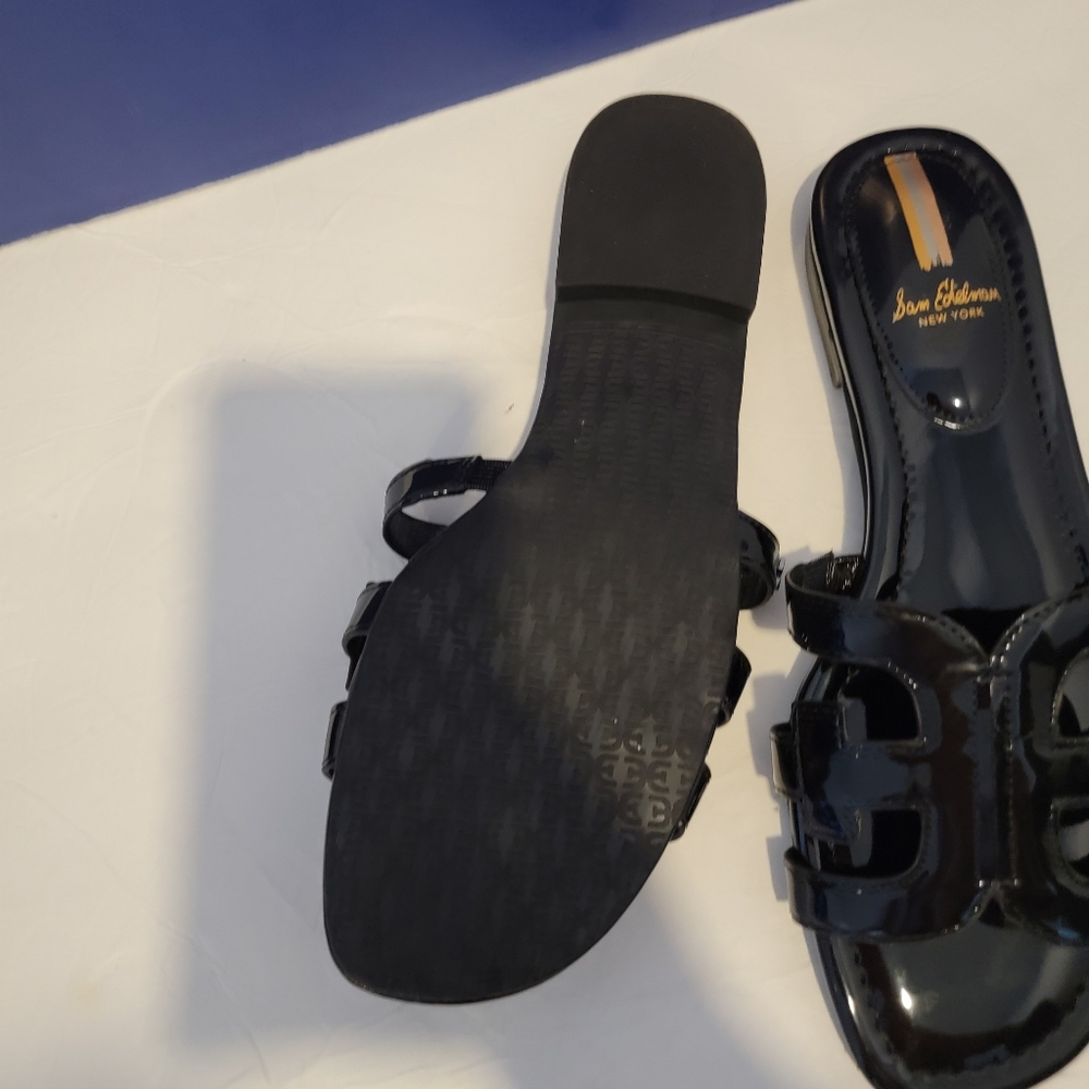 SAM EDELMAN WOMEN Black Patent Leather Bay Slide Sandals - Picture 3 of 5